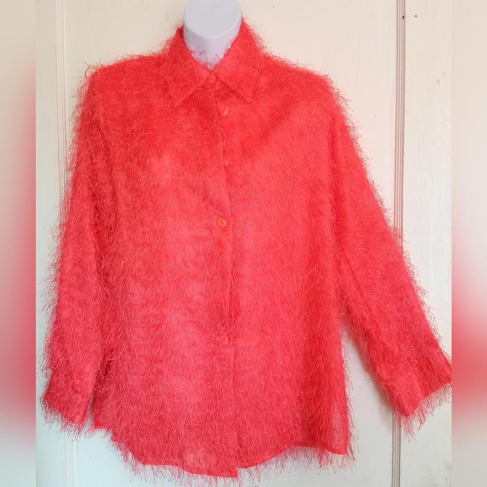 🛍️ BUNDLE ONLY 🛍️CDW LADIES CORAL ORANGE MOHAIR BUTTON DOWN SHIRT